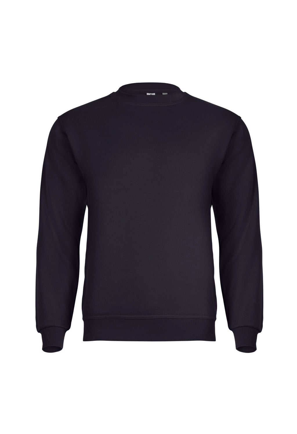 Black crew neck sweatshirt with long sleeves, ribbed cuffs and hem, and a regular fit.