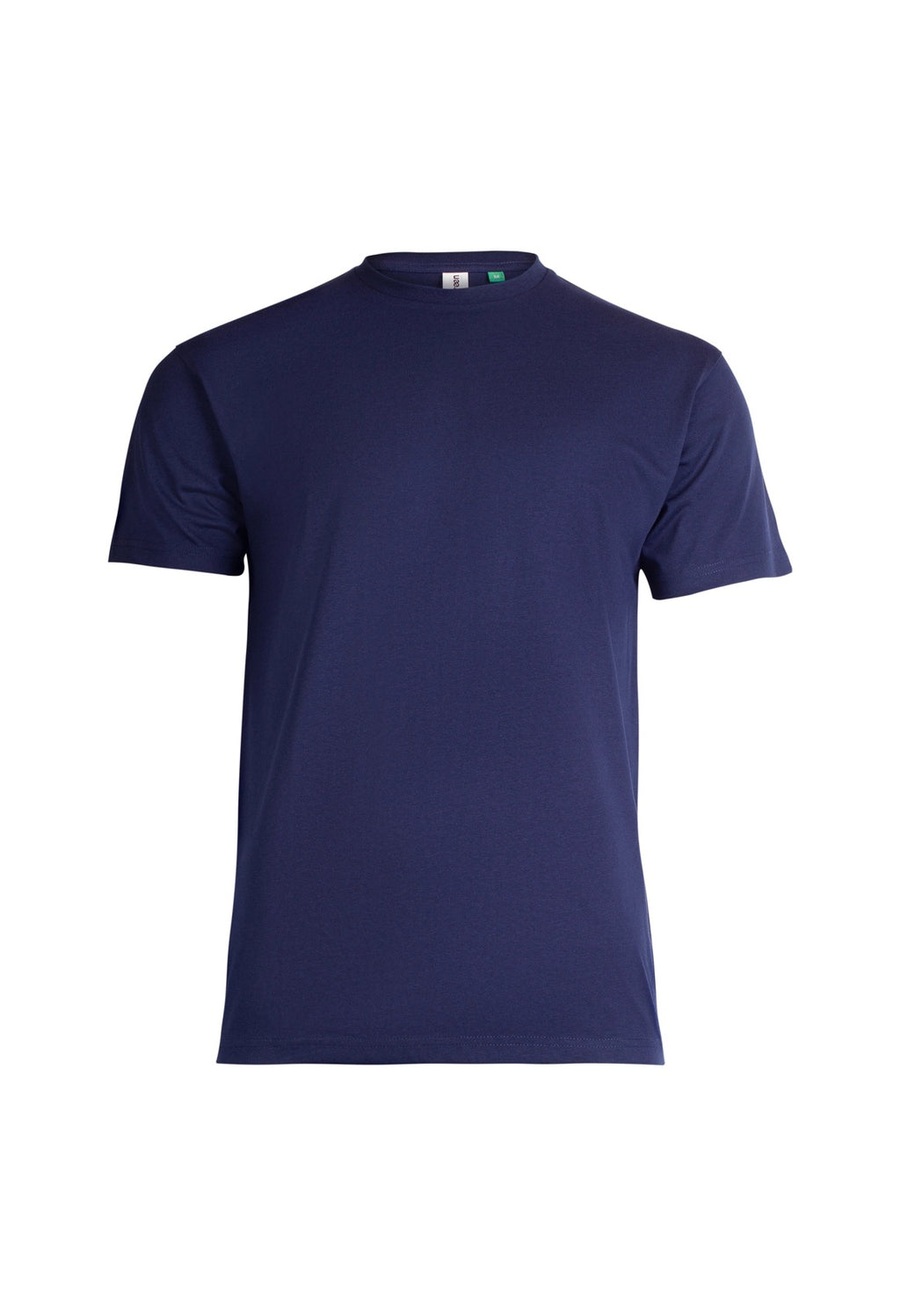 Navy blue crew neck t-shirt with short sleeves and a standard, relaxed fit.