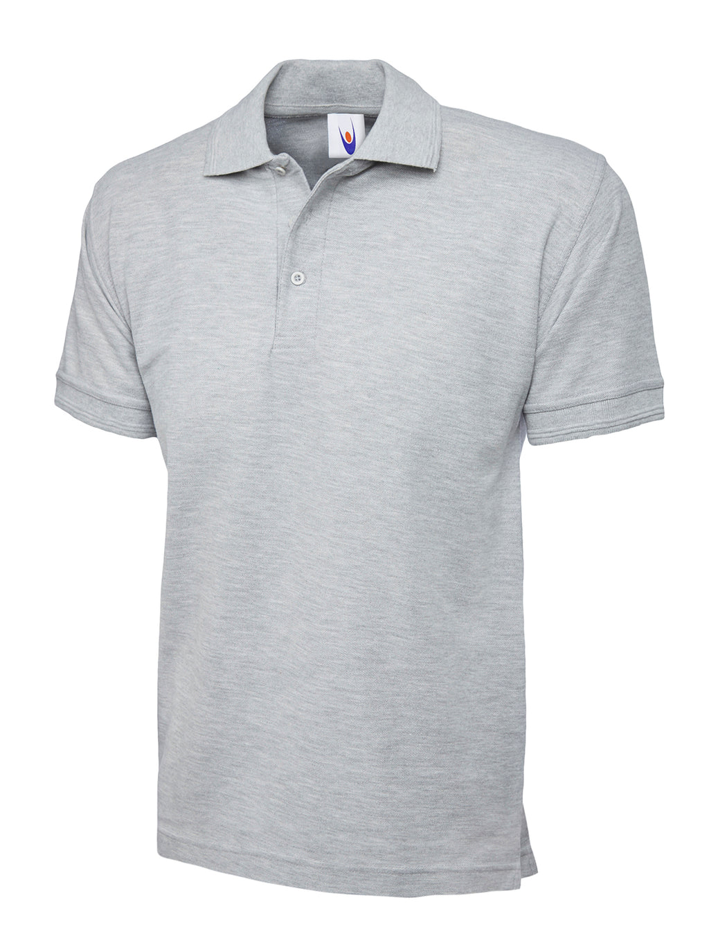 Light gray short-sleeve polo shirt with a classic collar, two-button placket, and regular fit.