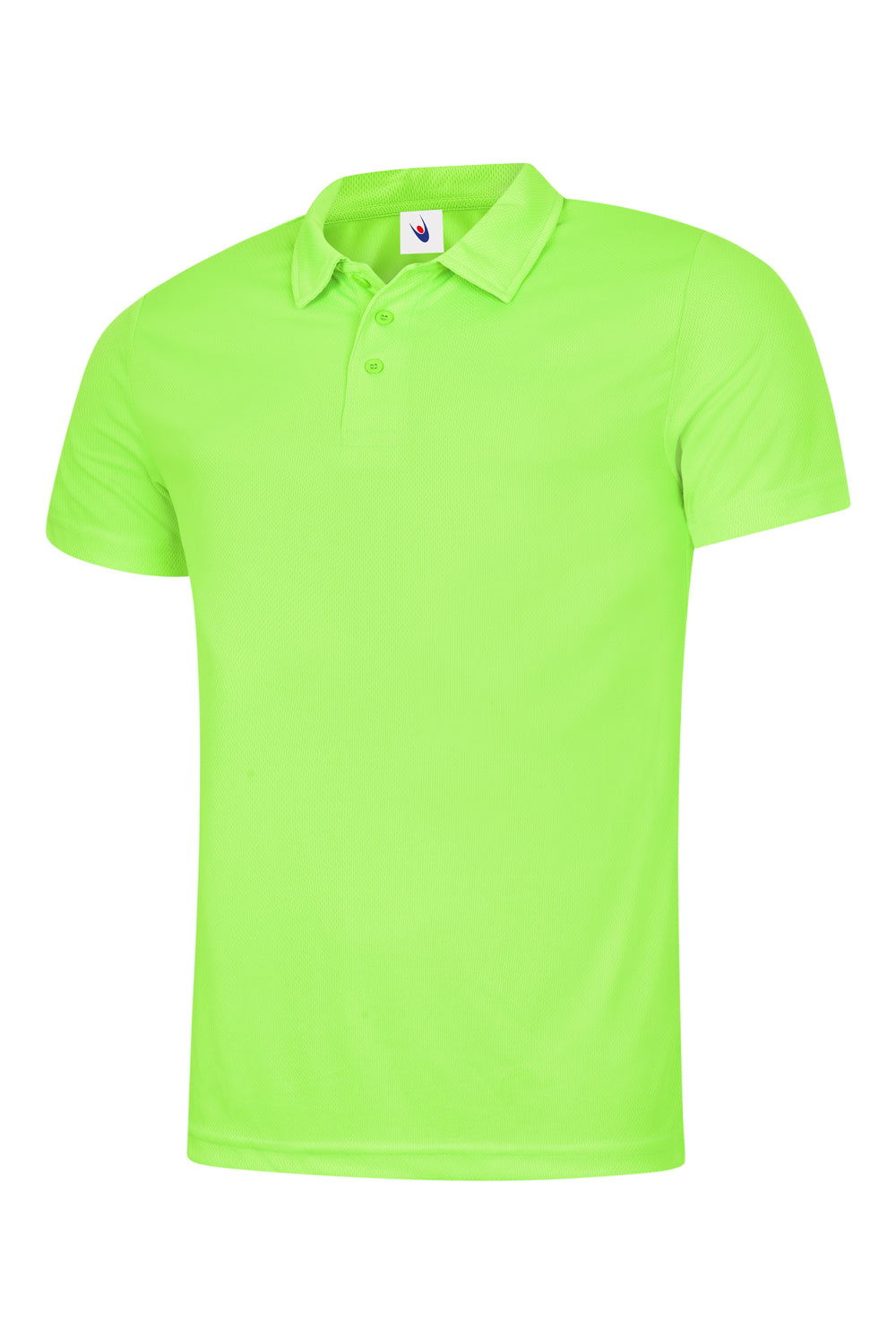 Neon green short-sleeve polo shirt in a regular fit with a textured mesh fabric and a three-button placket.