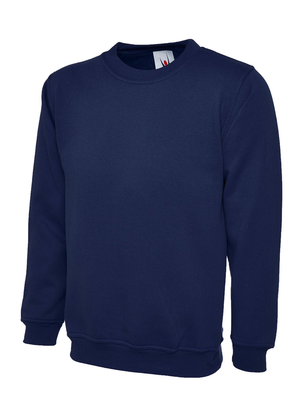 Navy blue crewneck sweatshirt with long sleeves, ribbed cuffs and hem, in a classic relaxed fit.