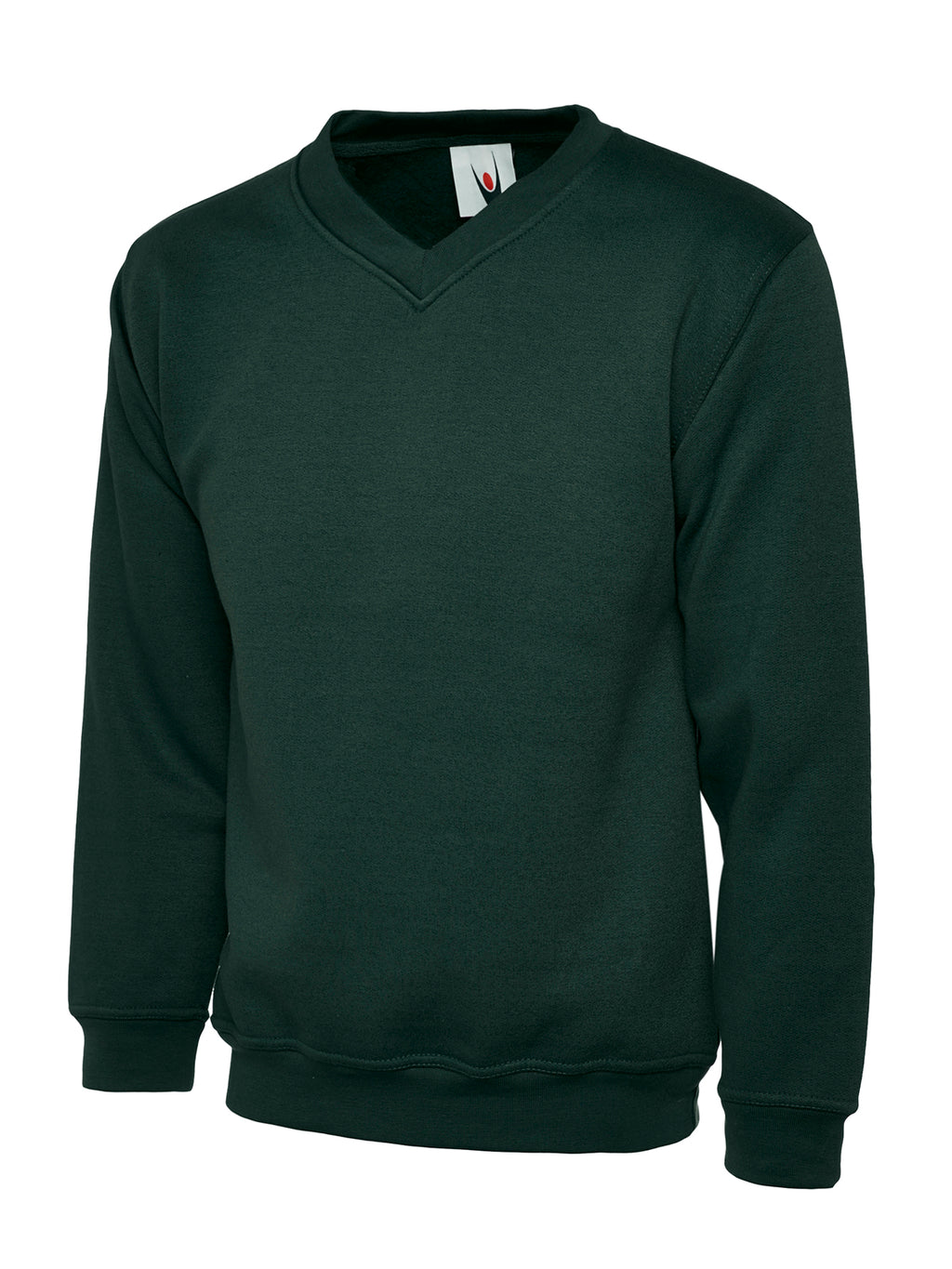 Dark green V-neck sweatshirt with long sleeves and ribbed cuffs and hem, in a regular, relaxed fit.