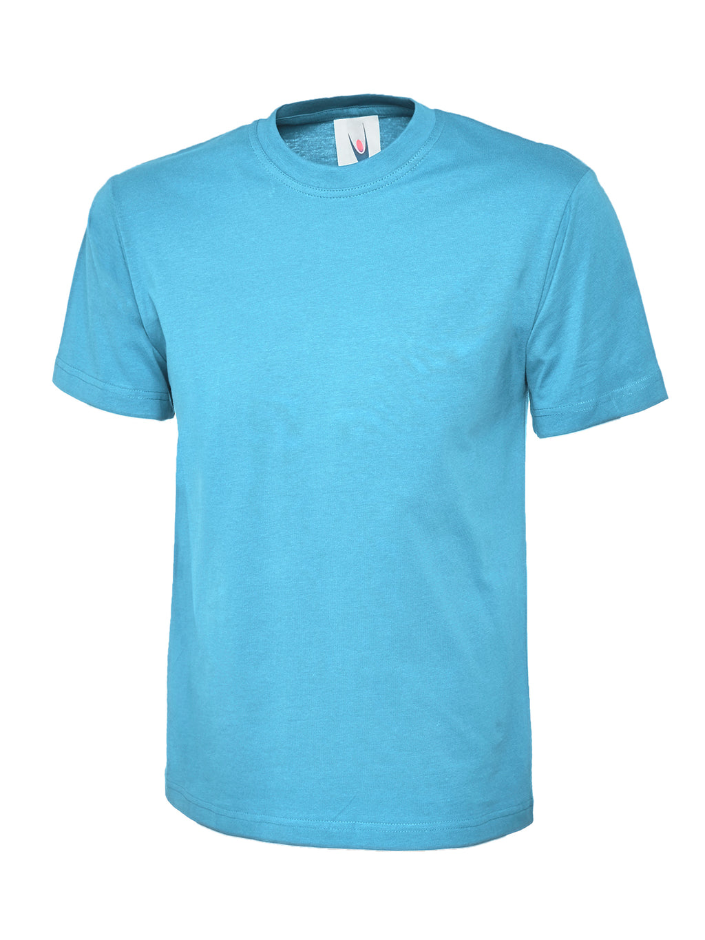 Bright blue crew-neck T-shirt in a regular fit with short sleeves and a solid knit finish.