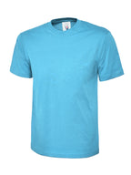 Bright blue crew-neck T-shirt in a regular fit with short sleeves and a solid knit finish.