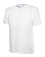 White short-sleeve crew neck t-shirt in a standard, relaxed fit.