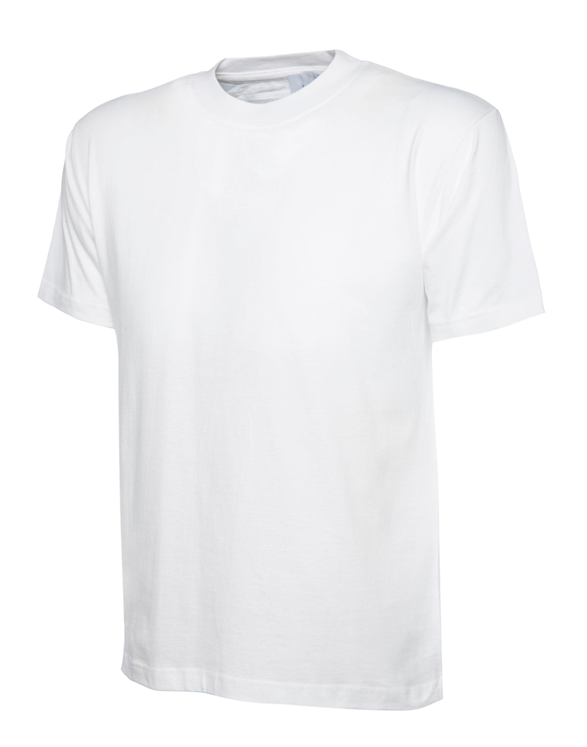White short-sleeve crew neck t-shirt in a standard, relaxed fit.