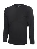 Black long-sleeve crew neck t-shirt in a regular fit, made from plain cotton jersey.