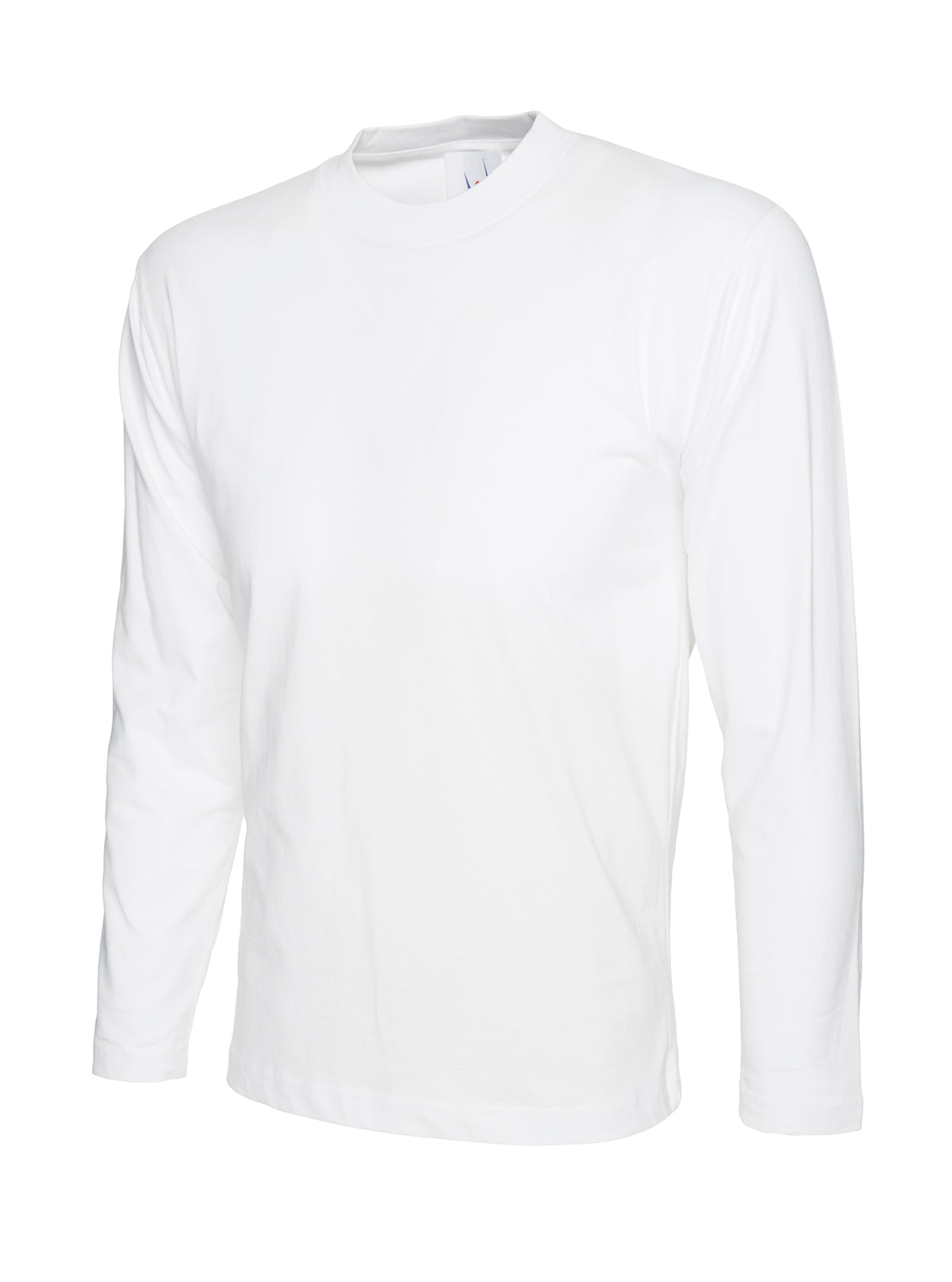 White long-sleeve crew neck t-shirt in a classic, straight fit.