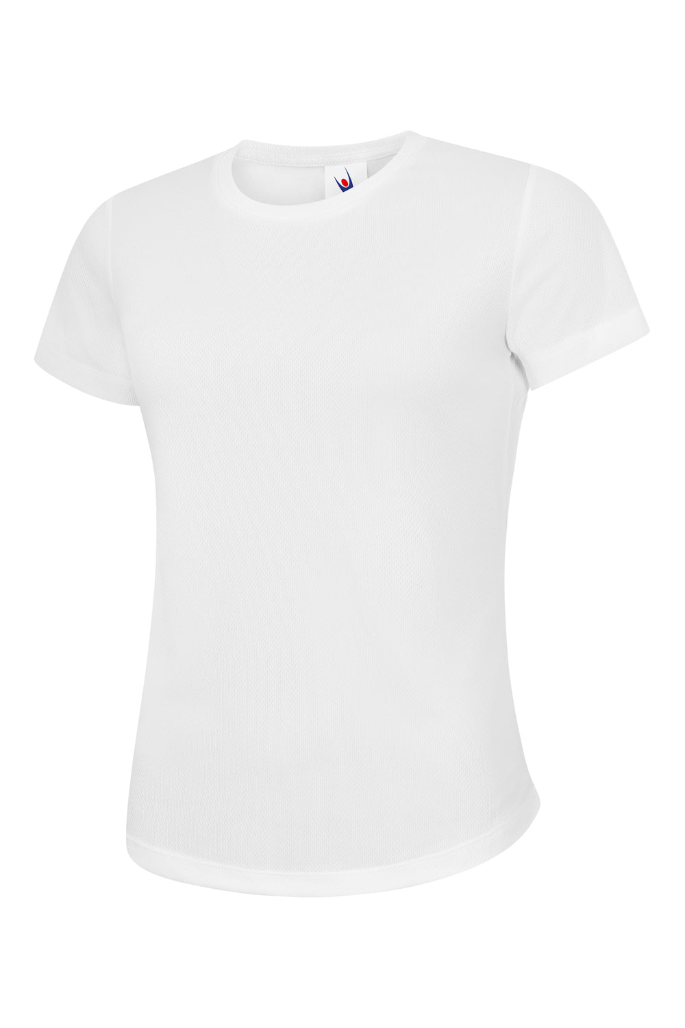 White short-sleeve athletic t-shirt with a crew neck and textured mesh fabric in a regular fit.