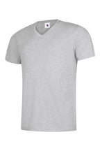 Light gray V-neck T-shirt in a regular fit with short sleeves, shown on a white background.