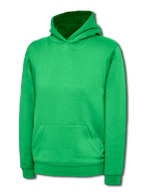 Bright green pullover hoodie with a hood, front kangaroo pocket, long sleeves, and ribbed cuffs. Regular fit.