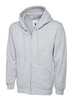 Light grey, long-sleeve, zip-up hoodie with a drawstring hood and two front pockets. Relaxed, classic fit.