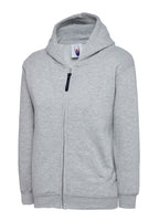 Grey full-zip hoodie with a hood, long sleeves, two front pockets, and a regular fit.