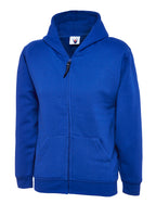 Royal blue, full-zip hooded sweatshirt with front kangaroo pockets, long sleeves, and a regular fit.