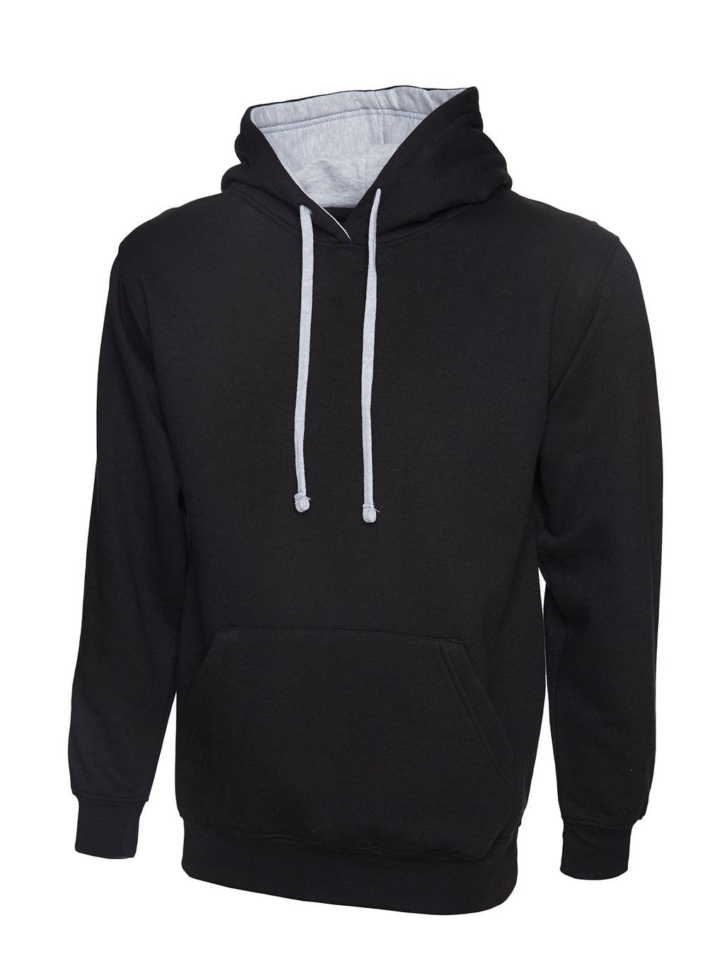 Contrast Hooded Sweatshirt - Black/Heather Grey | Wrapandcover.co.uk Customised uniforms for workwear, schools, and organisations- fast UK delivery, no minimum orders.