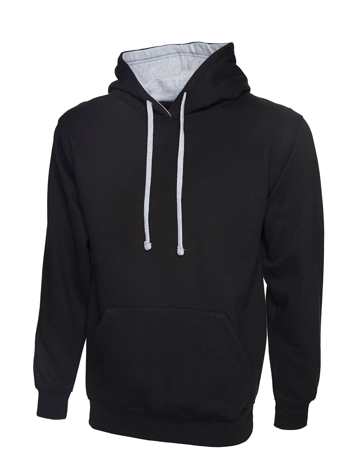 Contrast Hooded Sweatshirt - Black/Heather Grey | Wrapandcover.co.uk Customised uniforms for workwear, schools, and organisations- fast UK delivery, no minimum orders.