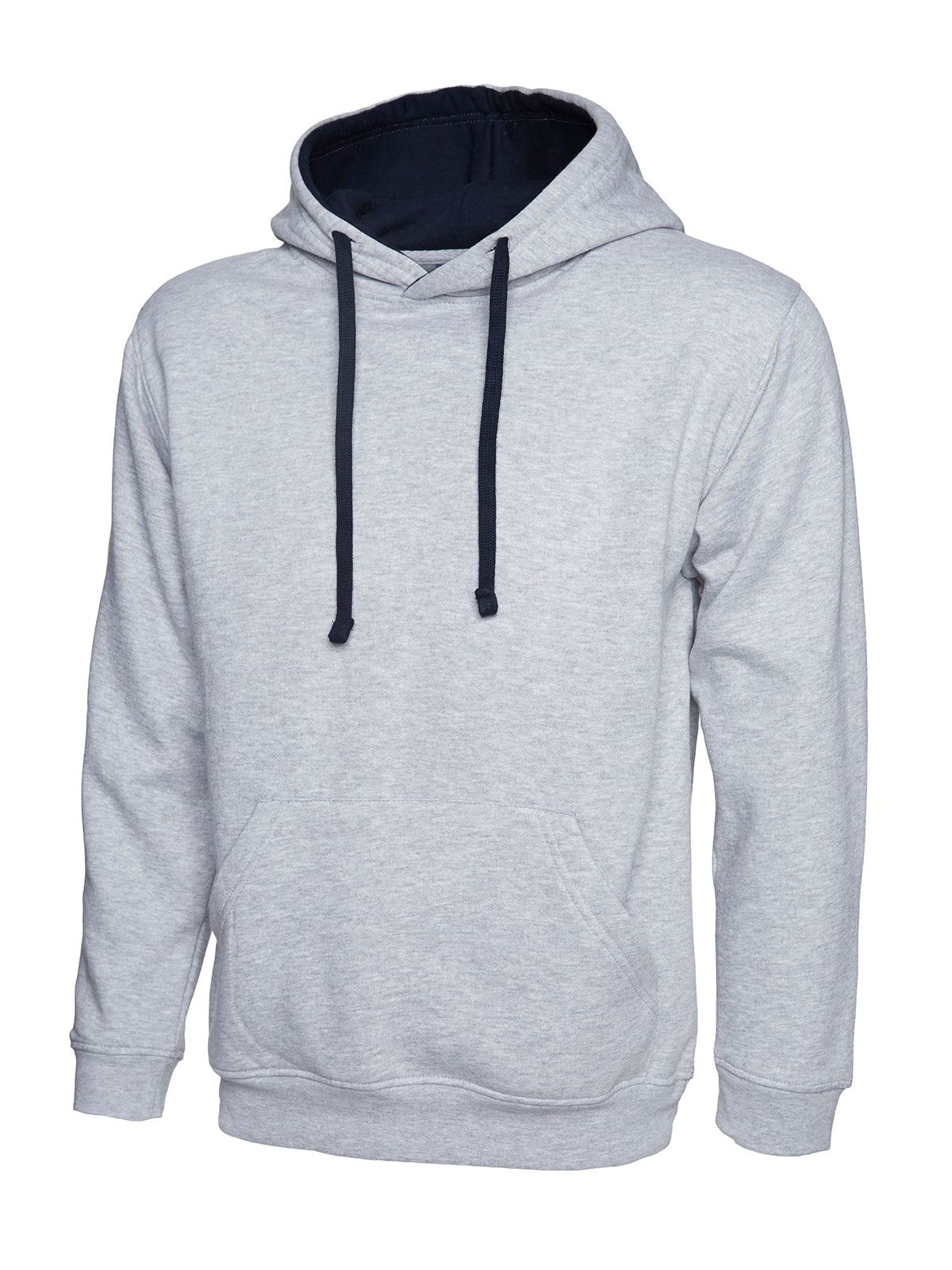 Contrast Hooded Sweatshirt - Heather Grey/Navy | Wrapandcover.co.uk Customised uniforms for workwear, schools, and organisations- fast UK delivery, no minimum orders.