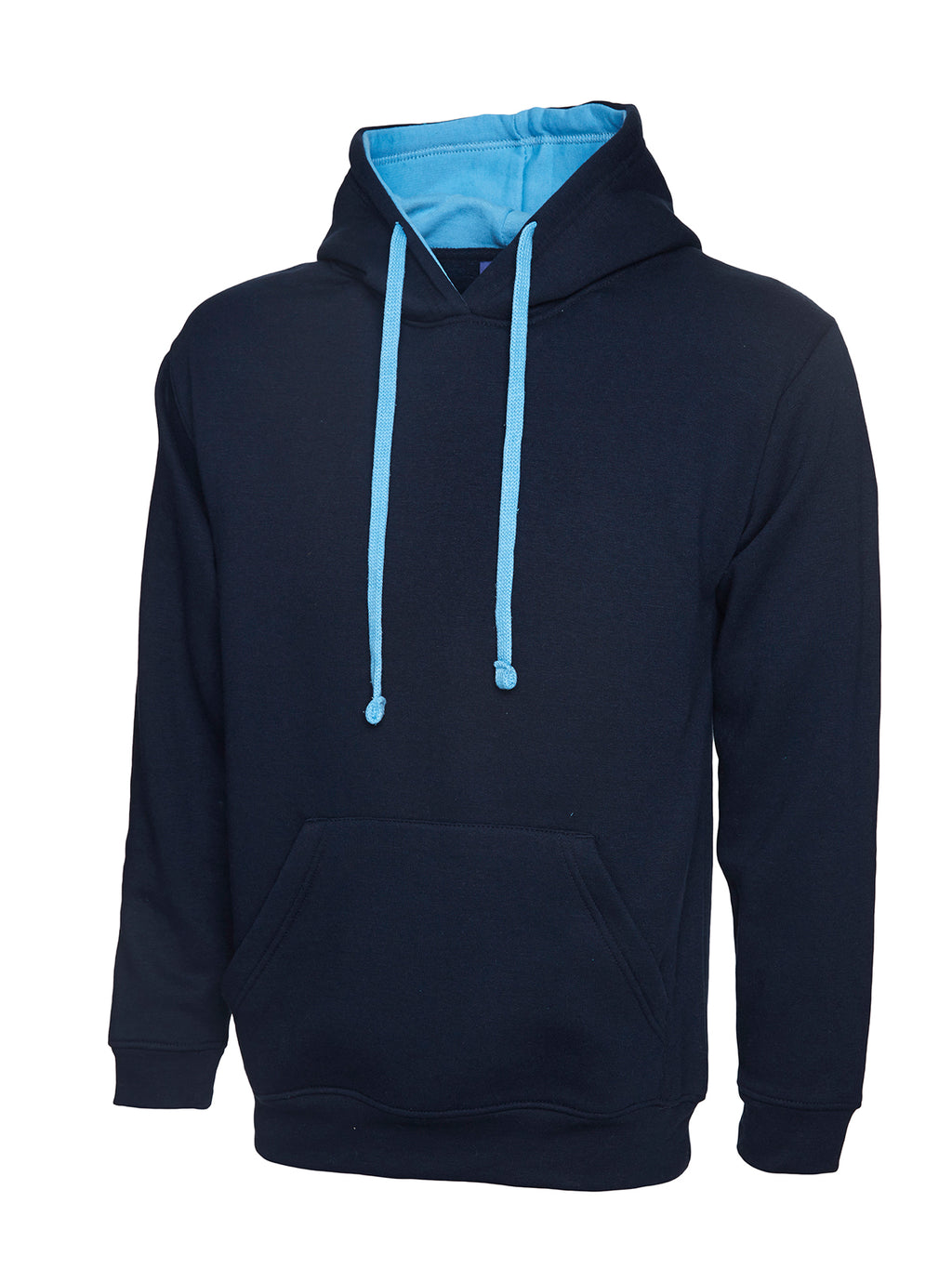 Contrast Hooded Sweatshirt - Navy/Sky | Wrapandcover.co.uk Customised uniforms for workwear, schools, and organisations- fast UK delivery, no minimum orders.