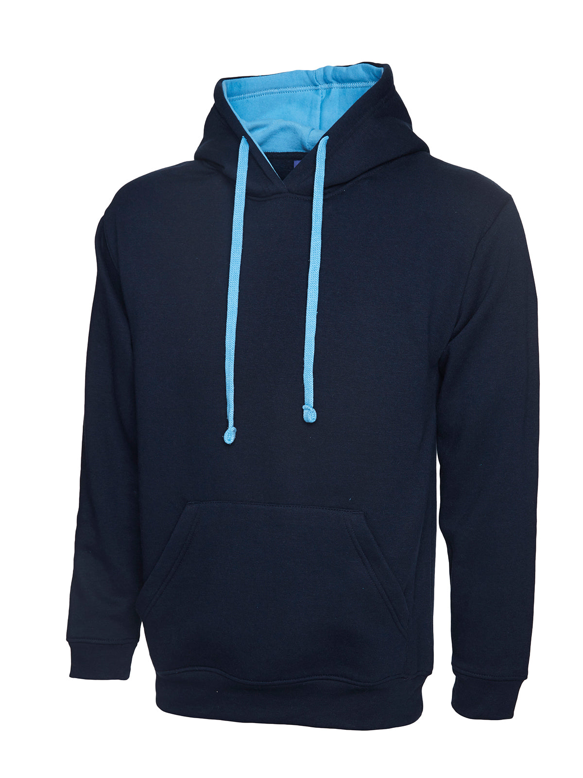 Contrast Hooded Sweatshirt - Navy/Sky | Wrapandcover.co.uk Customised uniforms for workwear, schools, and organisations- fast UK delivery, no minimum orders.