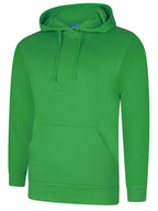 Bright green classic-fit pullover hoodie with a drawstring hood, long sleeves, and a front kangaroo pocket.