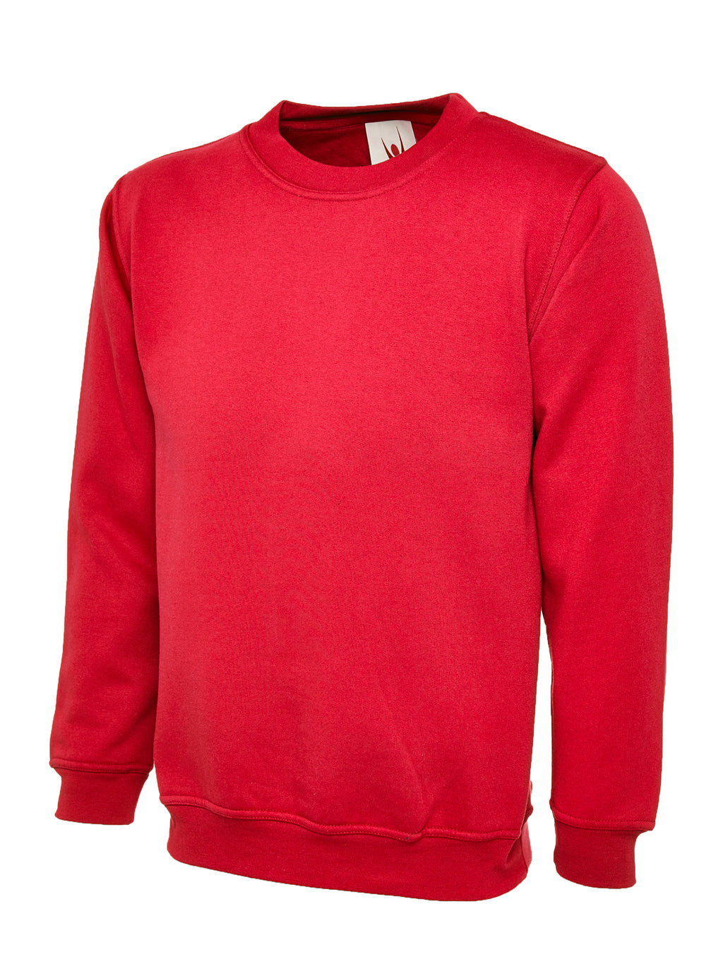 Red crewneck sweatshirt with long sleeves, ribbed cuffs and hem, and a regular fit.