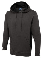 Charcoal grey and black hooded sweatshirt with drawstring, ribbed cuffs, and front kangaroo pocket. Regular fit.