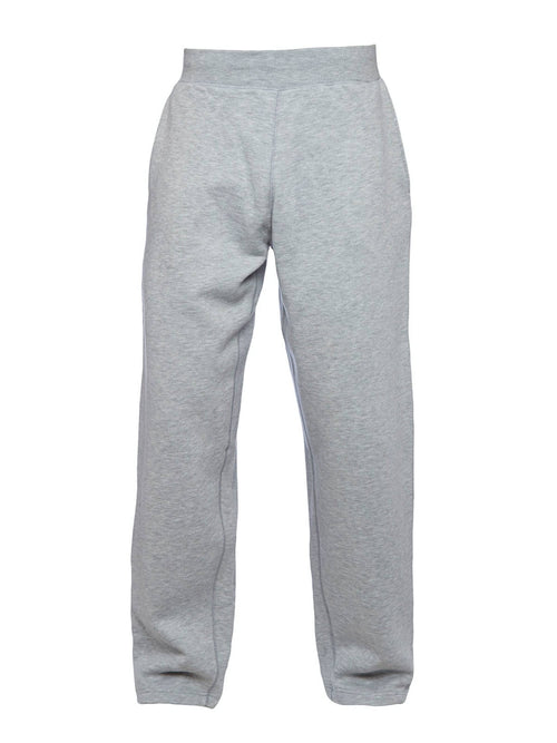 Light gray sweatpants with an elastic waistband, straight-leg fit, and side pockets against a white background.