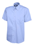 Light blue short-sleeve button-down shirt with a button-down collar, chest pocket, and regular fit.