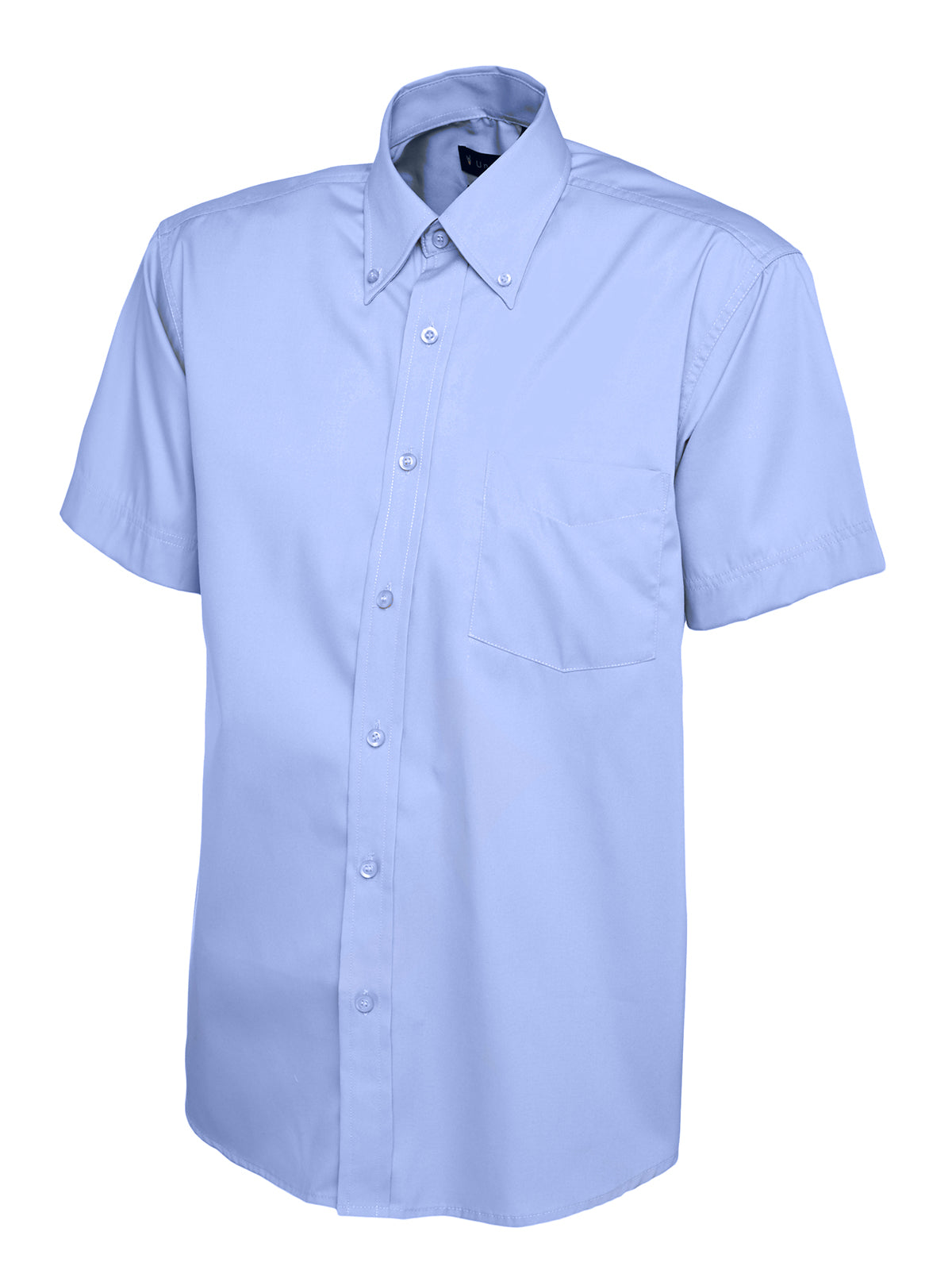Mens Pinpoint Oxford Half Sleeve Shirt - Mid Blue | Wrapandcover.co.uk Customised uniforms for workwear, schools, and organisations- fast UK delivery, no minimum orders.