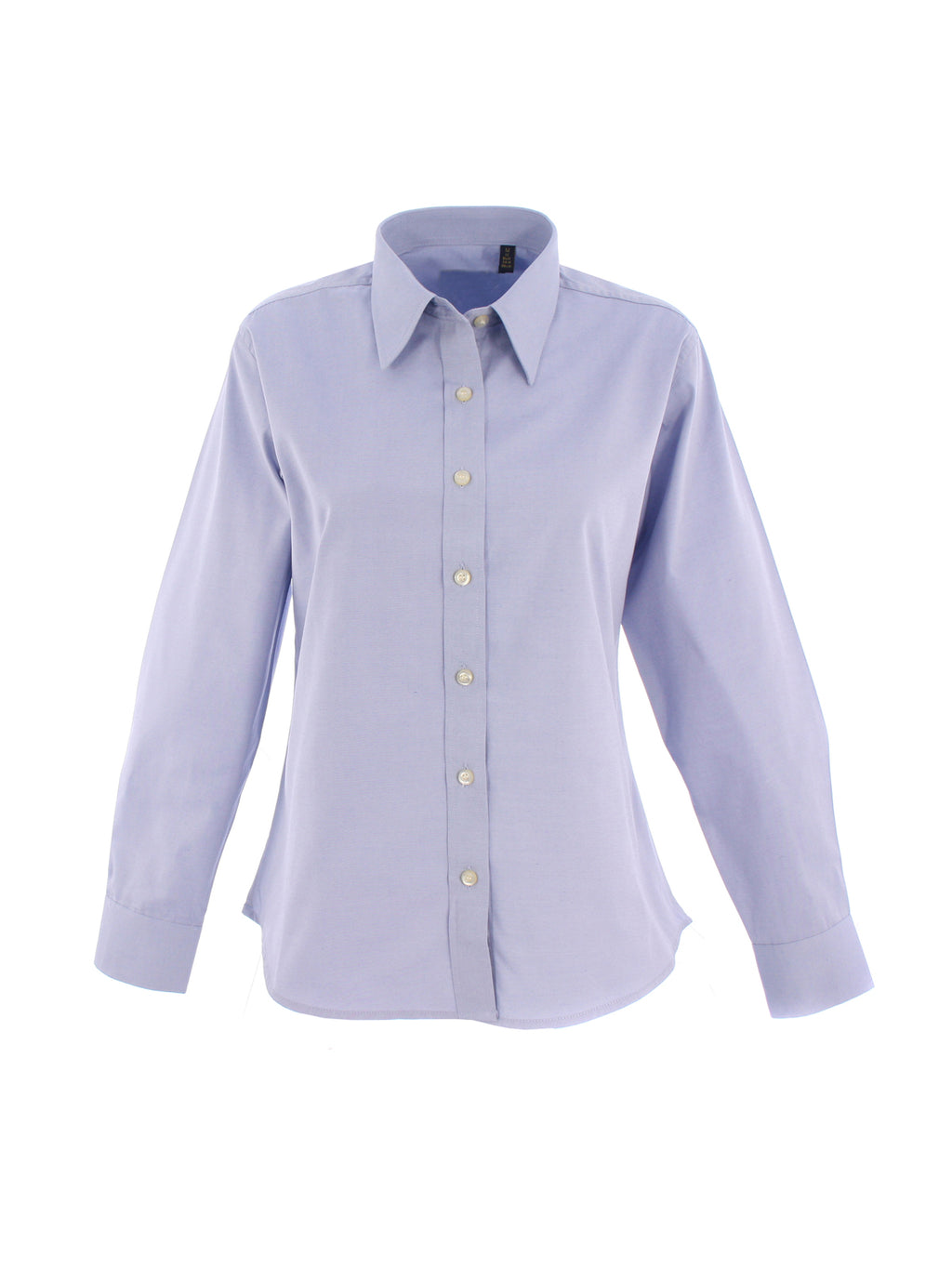 Light blue long-sleeve button-down shirt with a standard collar and a tailored, semi-fitted silhouette.