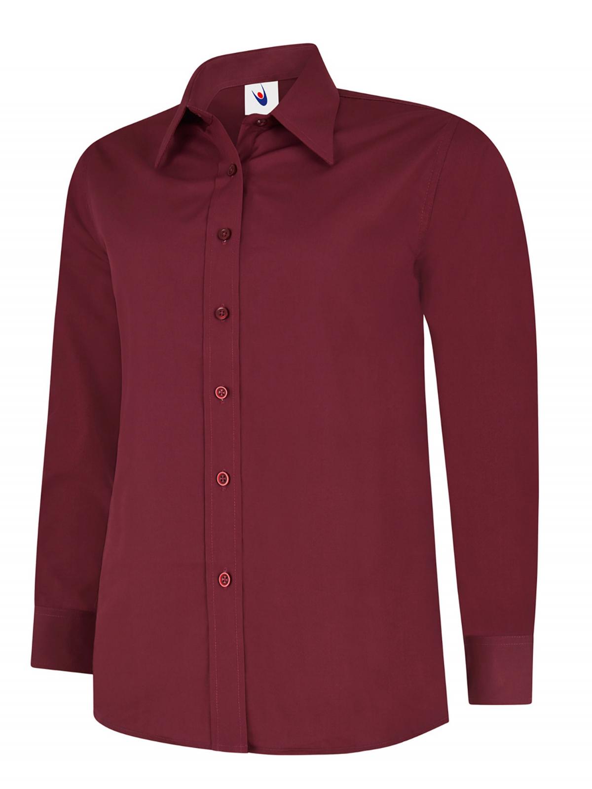 Ladies Poplin Full Sleeve Shirt - Burgundy | Wrapandcover.co.uk Customised uniforms for workwear, schools, and organisations- fast UK delivery, no minimum orders.