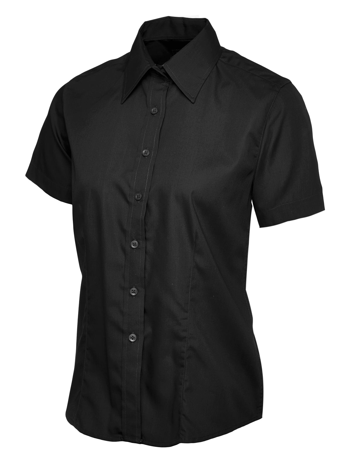 Ladies Poplin Half Sleeve Shirt - Black | Wrapandcover.co.uk Customised uniforms for workwear, schools, and organisations- fast UK delivery, no minimum orders.