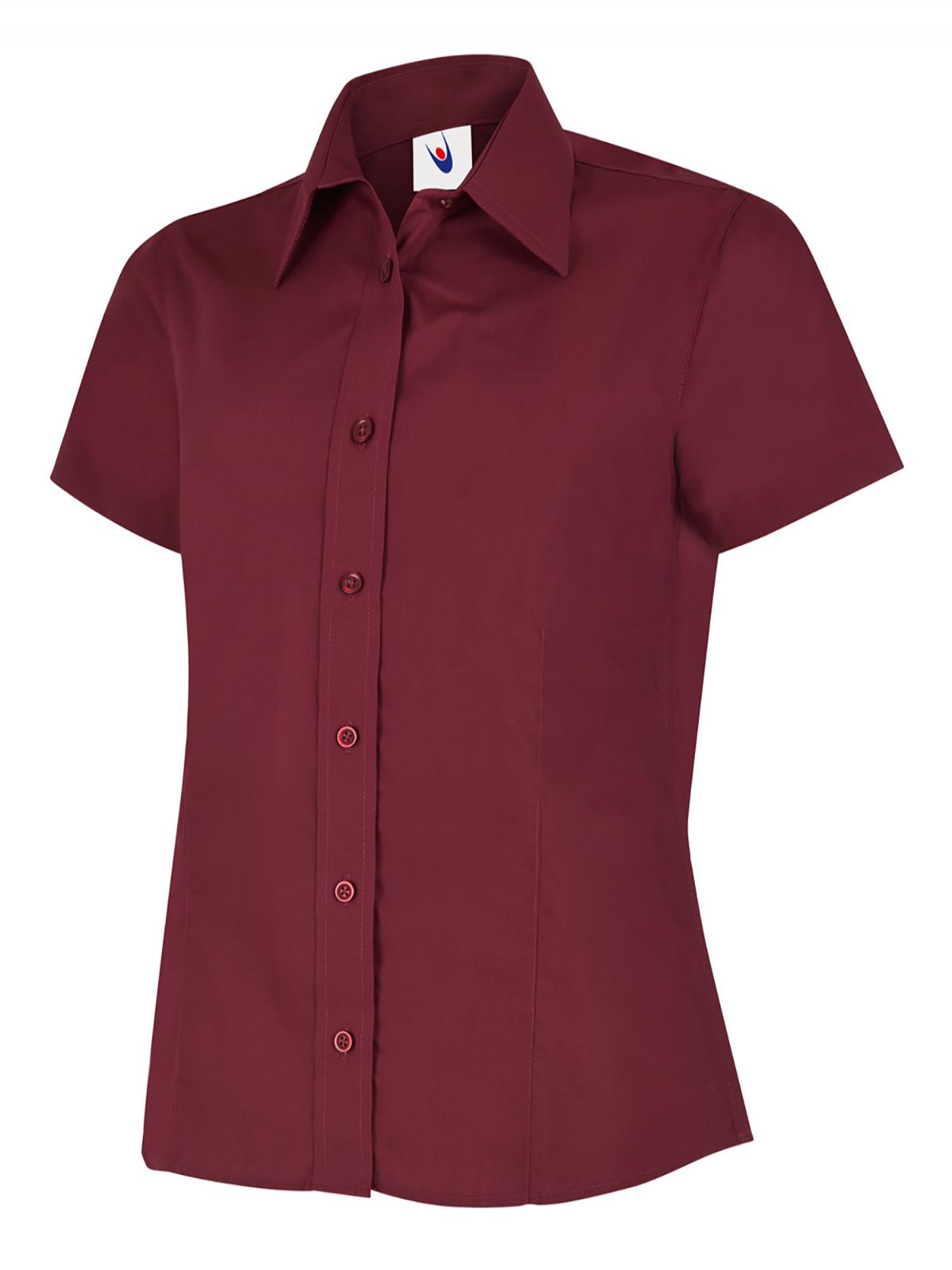 Ladies Poplin Half Sleeve Shirt - Burgundy | Wrapandcover.co.uk Customised uniforms for workwear, schools, and organisations- fast UK delivery, no minimum orders.