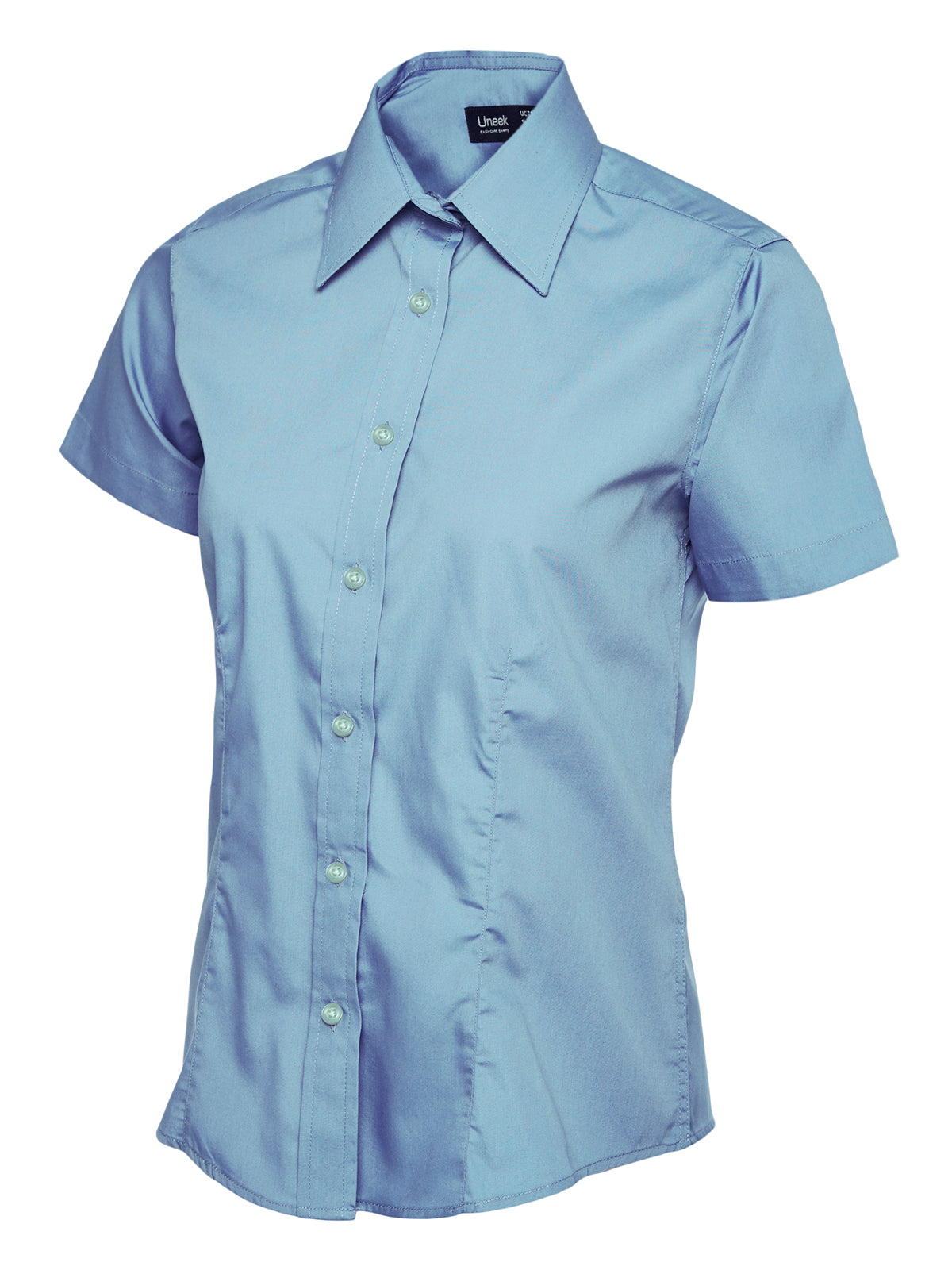 Ladies Poplin Half Sleeve Shirt - Light Blue | Wrapandcover.co.uk Customised uniforms for workwear, schools, and organisations- fast UK delivery, no minimum orders.