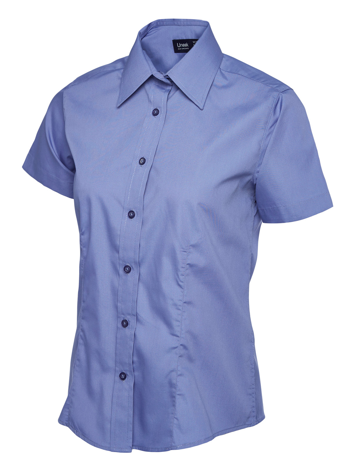 Ladies Poplin Half Sleeve Shirt - Mid Blue | Wrapandcover.co.uk Customised uniforms for workwear, schools, and organisations- fast UK delivery, no minimum orders.