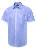 Light blue short-sleeve button-down shirt with a standard collar, chest pocket, and a classic regular fit.