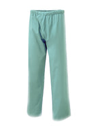 Sage green scrub pants with an elastic waistband and relaxed, straight-leg fit.
