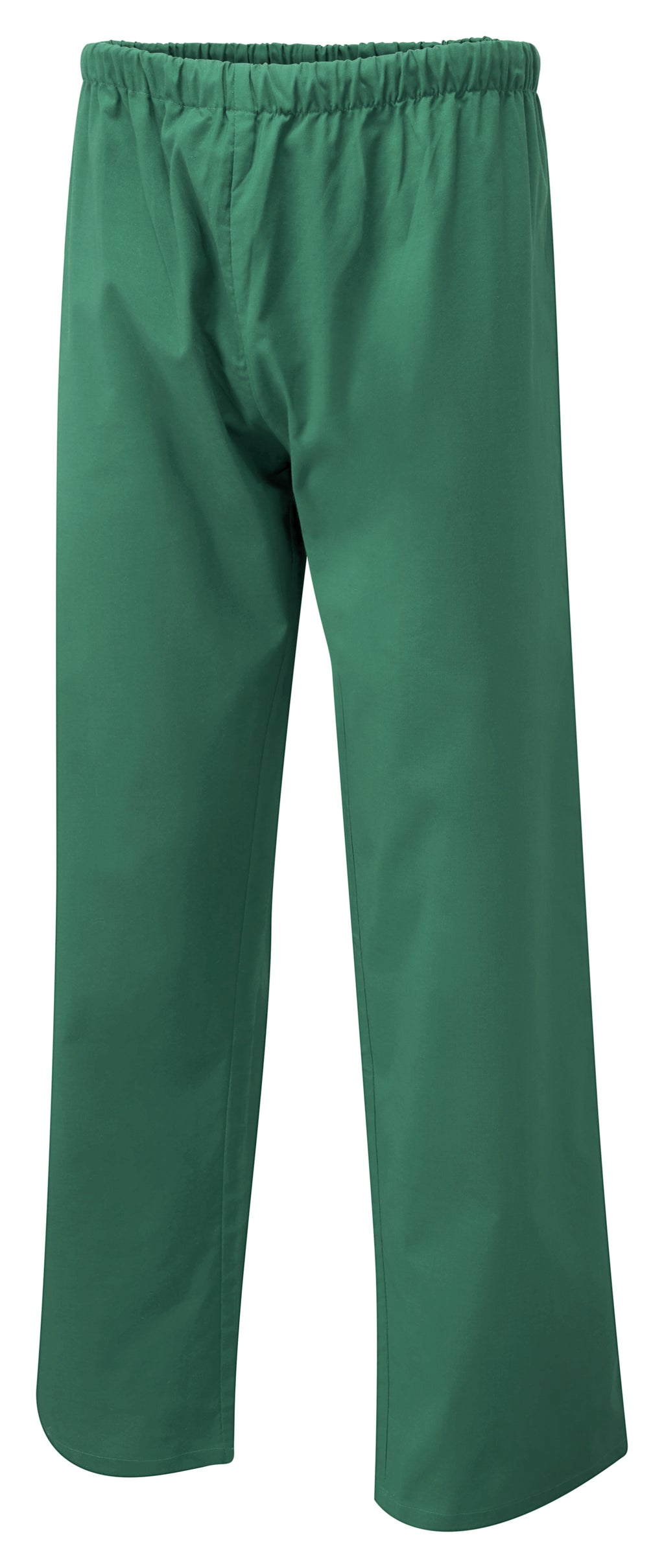 Dark green scrub pants with an elastic waistband and a relaxed, straight-leg fit.