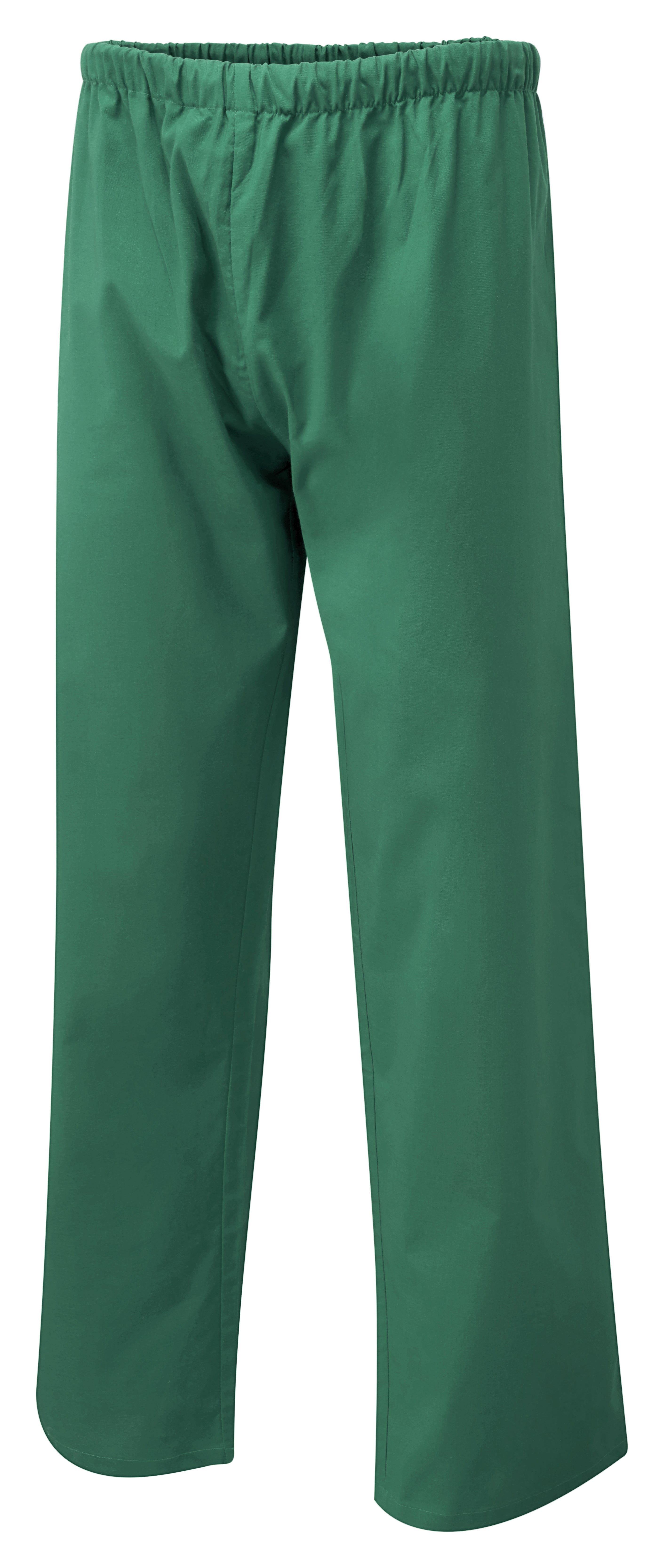 Dark green scrub pants with an elastic waistband and a relaxed, straight-leg fit.